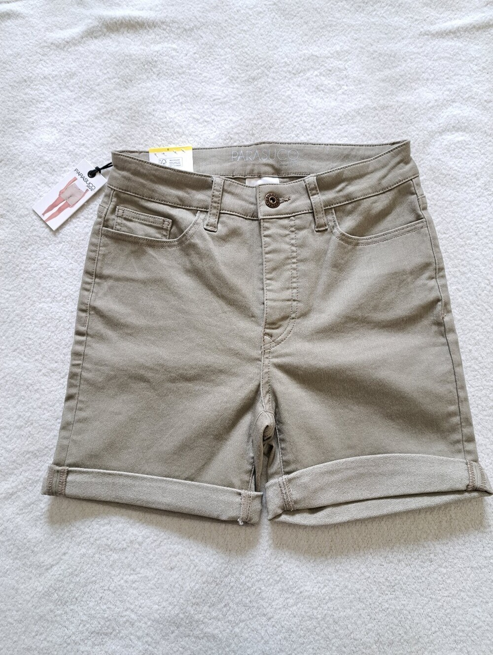 Parasuco Denim Shorts Womens Size 6 Taupe Green Stretch Jean Shorts Mid Rise NWT